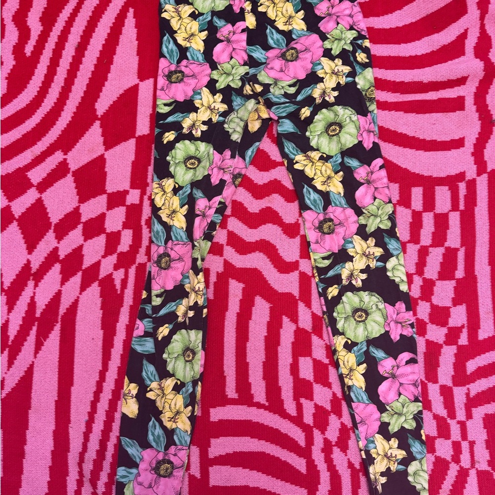 Balenciaga Floral Leggings in Pink, Green & Yellow on Black